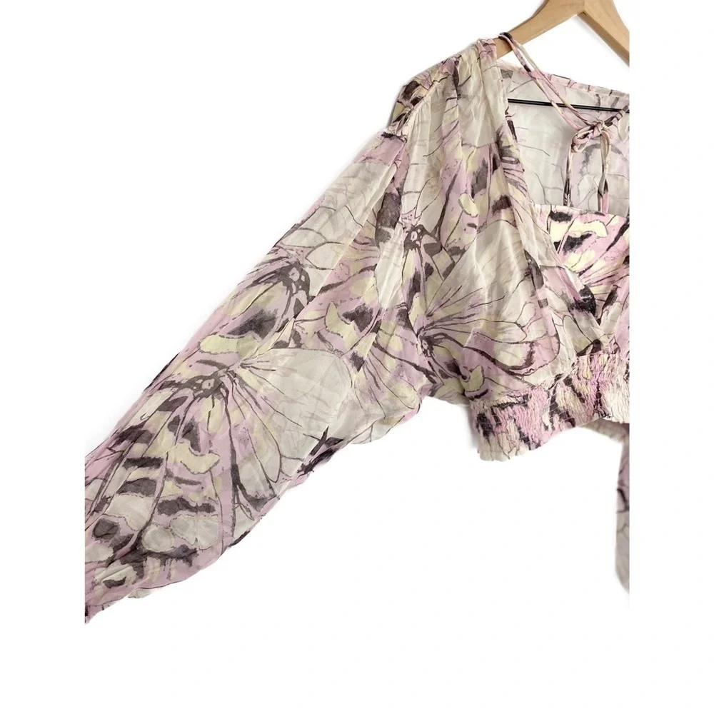 NWT By Anthropologie Floral Blouse S Purple Fairy‎ Pastel Sheer Peasant Whimsy
